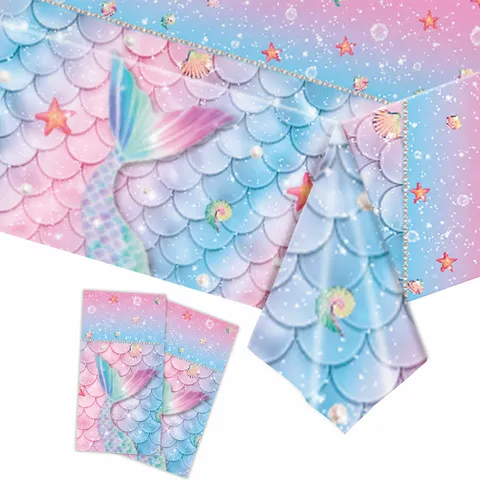 Bleu Violet Écaille de Poisson Thème Sirène Nappe Jetable en Plastique PE Fête d'Anniversaire Décoration de Table