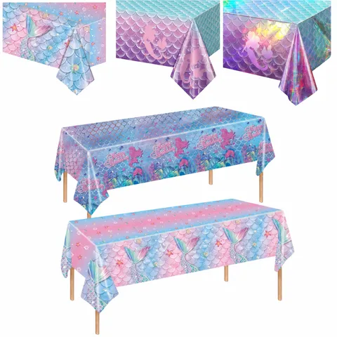 Bleu Violet Écaille de Poisson Thème Sirène Nappe Jetable en Plastique PE Fête d'Anniversaire Décoration de Table