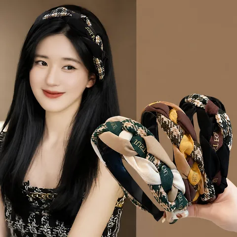 Women Vintage Braided Headband Elegant High Crown Padded Hair Hoop Rhinestone Artificial Pearl Hair Accessories For Daily Party