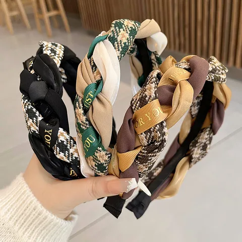 Women Vintage Braided Headband Elegant High Crown Padded Hair Hoop Rhinestone Artificial Pearl Hair Accessories For Daily Party