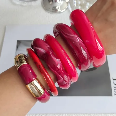 Vintage Acrylic Resin Bangle Bracelet Set Irregular Geometric Wave Chunky Bracelet For Women Fashion Jewelry Gift