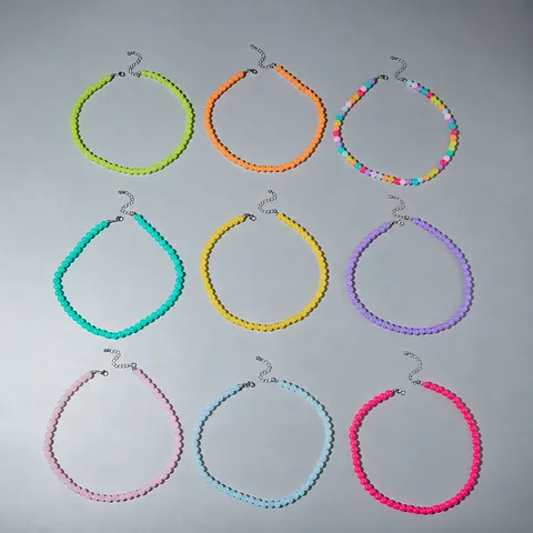 Collana di Perle in Acrilico Colorato Fatto a Mano Girocollo Geometrico Moda Casual Gioiello Regalo per Donne