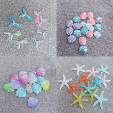 Gradient Resin Seashell Starfish Mermaid Tail Charms Glitter Ocean Series DIY Phone Case Hairpin Craft Accessories