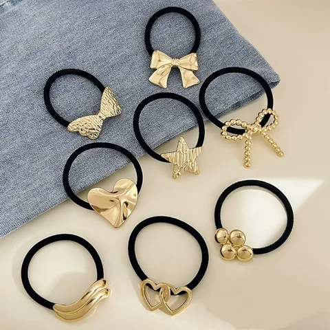 Coletero de Aleación de Moda con Lazo Corazón Estrella para Mujer Elegante Coletero Metálico Accesorios para Cabello