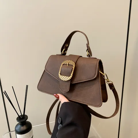 Borsa a Tracolla Retro Minimalista in Pelle PU da Donna Borsa a Tracolla con Patta Tinta Unita e Chiusura in Metallo Borsa Moda