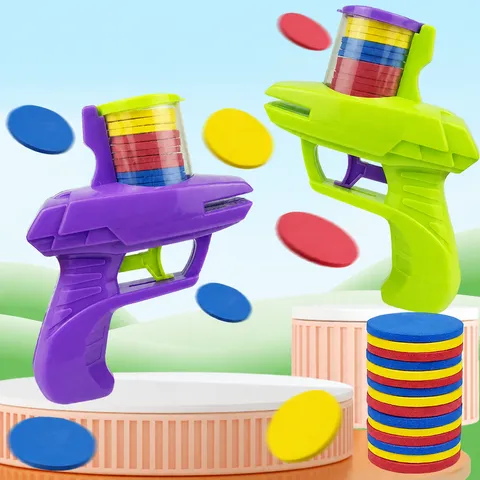 Kids Outdoor Flying Saucer Toy Gun Carrot Design EVA Foam Soft Bullet Launcher Interactive Battle Game Toy