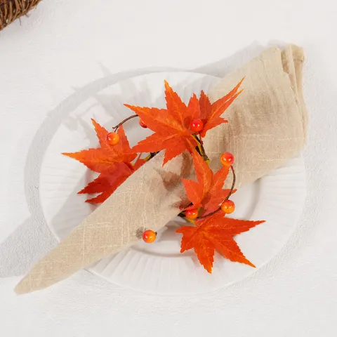 Autunno Ringraziamento Portatovagliolo Foglia d'Acero Ghirlanda di Bacche Decorazione Tavola Rustica Festa del Raccolto