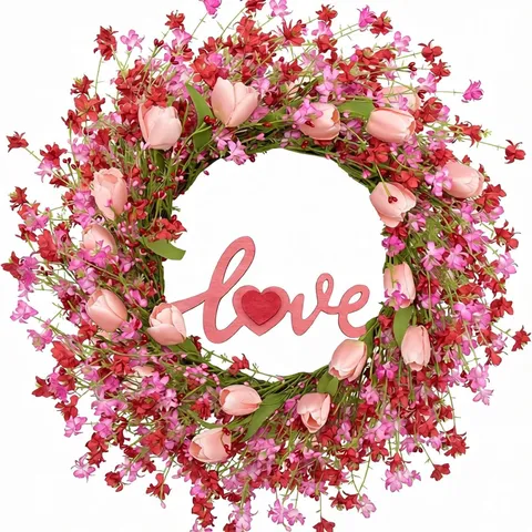 Romantische Valentijnsdag Hart Krans Plastic Kunstzijde Bloem Lint Deur Hangende Decoratie Voor Thuis Feest Bruiloft