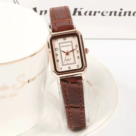 Fashion Rectangle Quartz Watch For Women Retro PU Leather Strap Elegant Analog Wristwatch Student Casual Minimalist Watch