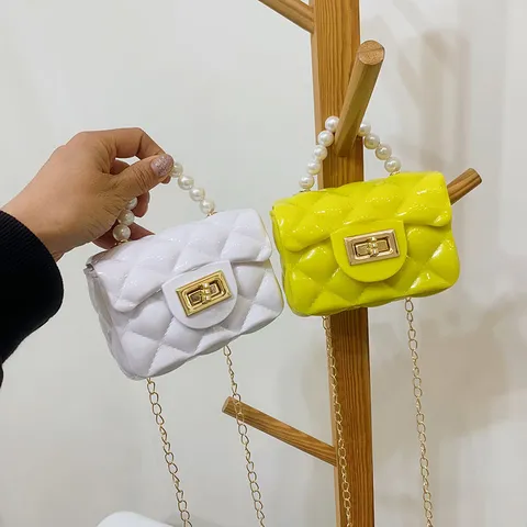 Bolso Bandolera Mini de Gelatina para Niños Lindo PVC Acolchado Bolso de Hombro Bolso de Mano Cadena de Perlas Casual Lindo Bolso para Niñas Niños