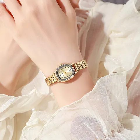 Womens Vintage Quartz Wristwatch Small Oval Dial Alloy Strap Minimalist Casual Fashion Dress Watch For Ladies