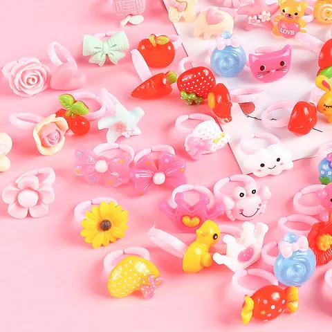 Kinder Cartoon Harz Ringe Süße Frucht Tier Gemischter Stil Ringe Verstellbare Mädchen Schmuck Party Geschenk Spielzeug
