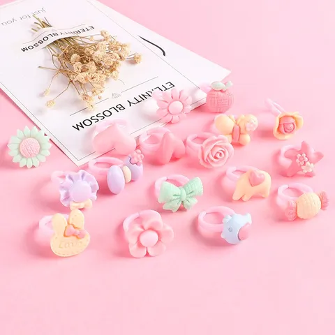 Kinder Cartoon Harz Ringe Süße Frucht Tier Gemischter Stil Ringe Verstellbare Mädchen Schmuck Party Geschenk Spielzeug