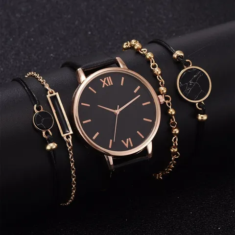 Women Fashion Quartz Watch PU Leather Strap Casual Wristwatch Minimalist Roman Numeral Dial Wrist Watch