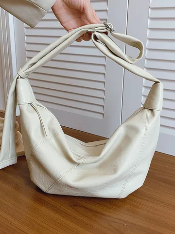 Koreanischer Stil Retro Plissierte Dumpling Tasche Weiches PU-Leder Lässig Pendeln Umhängetasche Mode Halbmond Tasche