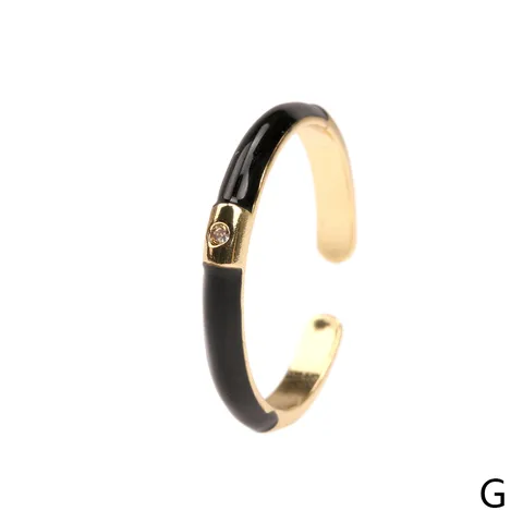 18K Gold Plated Copper Colorful Enamel Open Ring For Women Minimalist Drip Oil Geometric Zirconia Adjustable Finger Ring