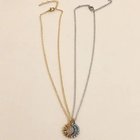 Celestial Sun Moon Adjustable Open Ring Set For Women Gold Silver Zinc Alloy Rhinestone Inlaid Jewelry Necklace Bracelet