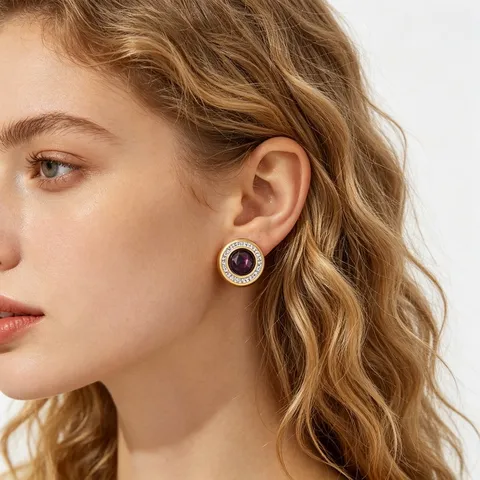 Orecchini a Bottone Halo Rotondi in Acciaio al Titanio Con Pietra di Vetro Strass Intarsiato Gioielli di Moda Minimalisti Per Donna Festa Quotidiana