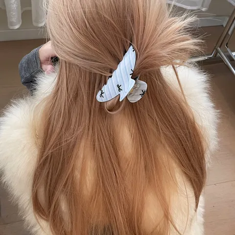 Molletta per Capelli con Fiocco in Stile Coreano Blu Latte Dolce Clip a Squalo a Strisce per Donna Accessori per Capelli