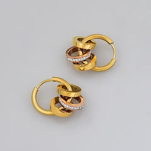 Roestvrijstalen Driekleurige Ineengestrengelde Hoepeloorbellen Strass Goud Roségoud Zilver Ineengevlochten Cirkeloorbellen Voor Dames Sieraden Cadeau