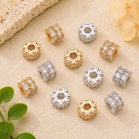 Perline Distanziatrici a Fiocco di Neve in Rame e Zirconia per Accessori Fai-da-te Collane Bracciali Oro Argento Charm