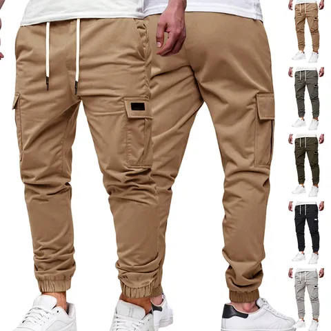 Herren Cargo Jogger Hose Polyester Kordelzug Elastische Taille Mehrere Taschen Lässig Urban Hose Für Männer