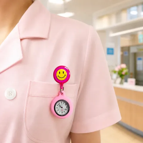 Orologio da Infermiera con Faccina Sorridente Carina alla Moda Orologio da Tasca al Quarzo in Lega di Silicone