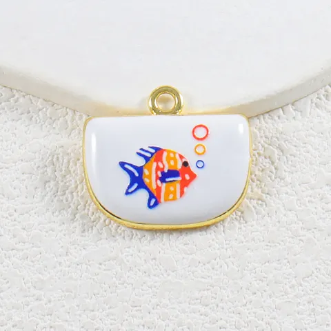 Colgante de Cobre con Gota de Aceite de Océano Fresco de Verano Cangrejo Estrella de Mar Concha Pintado a Mano Accesorios de Pulsera Collar DIY