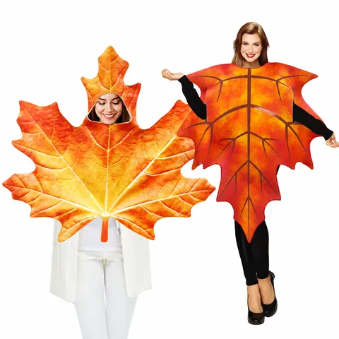 Polyester Maple Leaf Cosplay Costume For Men Women Autumn Funny Party Stage Performance Props Printed Performance Suit Outfit