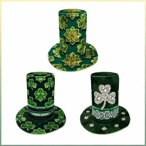 St Patrick's Day Green Top Hat Digital Printed Shamrock Leprechaun Hat Irish Festival Performance Costume Accessory Unisex Party Gift