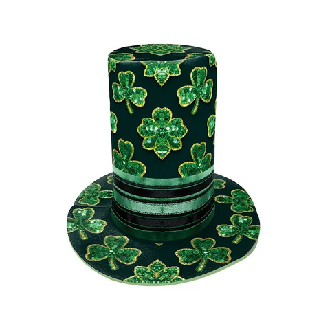 St Patrick's Day Green Top Hat Digital Printed Shamrock Leprechaun Hat Irish Festival Performance Costume Accessory Unisex Party Gift
