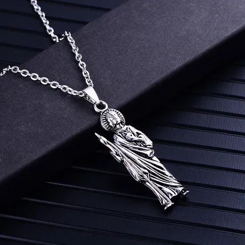 Collana con Ciondolo Pellegrino in Acciaio Inossidabile per Uomini Donne Vintage Religioso Monaco Amuleto Gioielli