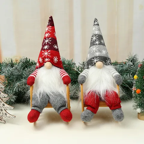Christmas Gnome Doll Decoration Snowflake Hat Rocking Chair Santa Claus Plush Figurine Festive Home Tabletop Decor
