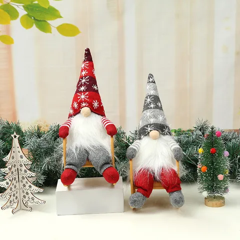 Christmas Gnome Doll Decoration Snowflake Hat Rocking Chair Santa Claus Plush Figurine Festive Home Tabletop Decor