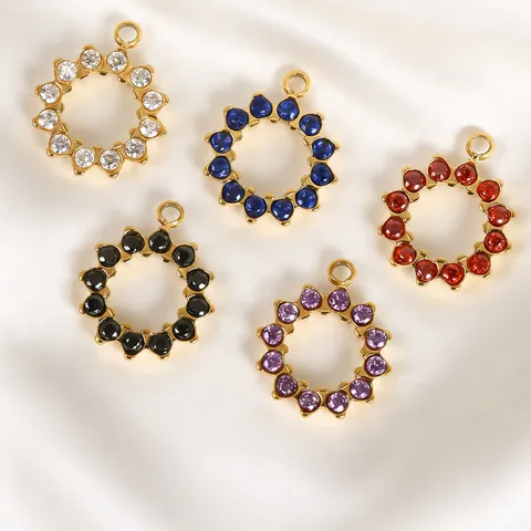 Colgante de Acero Inoxidable 316 Redondo Hueco con Diamantes de Imitación Accesorios para Joyería DIY para Pendientes Collar Pulsera Chapado en Oro 18k