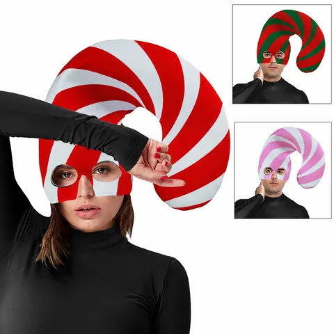 Christmas Striped Candy Cane Shaped Headwear Digital Printed Cosplay Party Hat For Costume Performance Stage Props