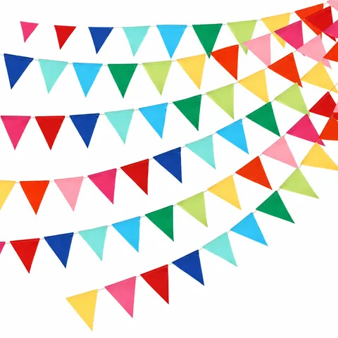 Multicolor Triangular Bunting Banner Imitation Linen Cloth Digital Printing Festive Garland for Party Birthday Hanging Decor