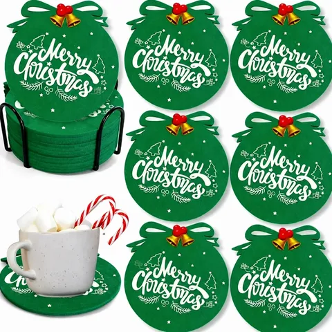 Sottobicchieri in Feltro di Poliestere di Buon Natale Antiscivolo Isolati Termicamente con Fiocco di Neve Tovagliette Rotonde Rosso Verde Decorazione Tavola