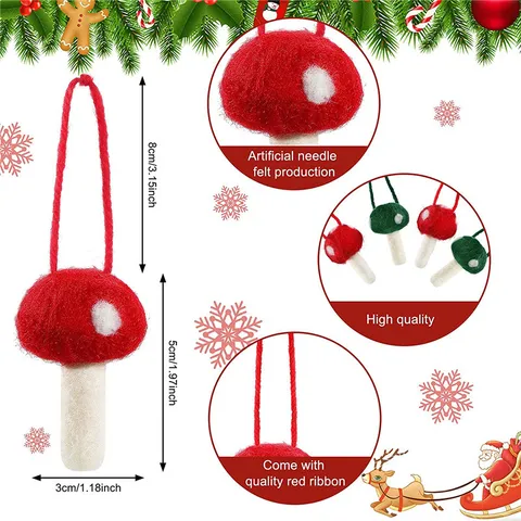Décoration Suspendue en Feutre de Laine de Champignon de Noël Fait à la Main Ornement de Champignon à Pois Rouges et Blancs pour Sapin de Noël DIY