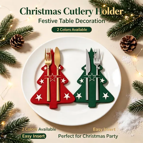 Christmas Tree Star Felt Cutlery Holder Festive Table Decoration Fork Spoon Storage Bag Christmas Dining Decor Utensil Pouch Felted Ornament