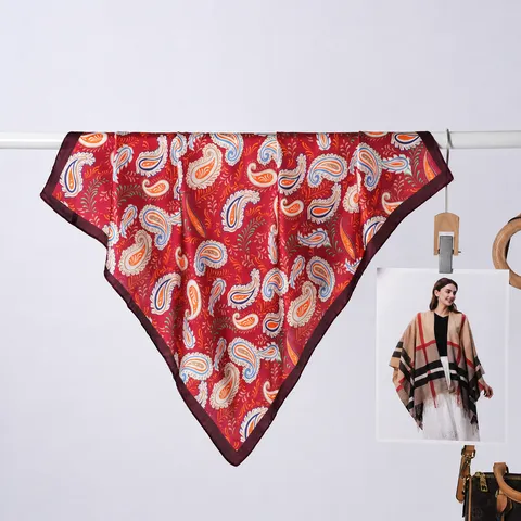Women Silk-Like Square Scarf Polyester Chain Paisley Print Elegant Head Neck Scarf Fashion Hair Tie Scarf Accessory