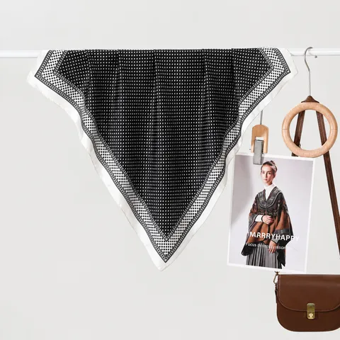 Women's Elegant Polka Dot Square Scarf Polyester Satin Printed Necktie Geometric Border Versatile Fashion Head Scarf For Daily Office Travel