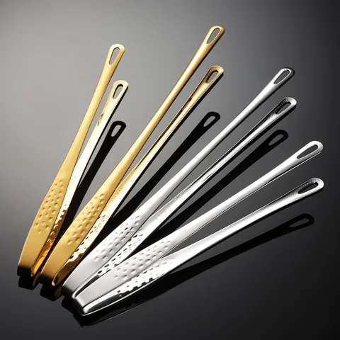 304 Stainless Steel Korean BBQ Tongs Non-Slip Salad Food Tongs For Kitchen Buffet Grill Golden Silver Cooking Tongs