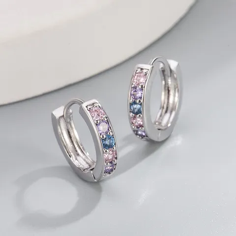 Copper Colorful Rhinestone Hoop Earrings Heart Star Round Small Huggie Earring Studs For Women Girls Sweet Fashion Jewelry Gift