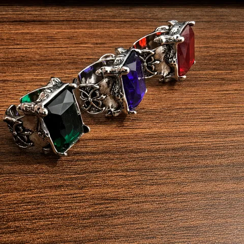 Vintage Men's Square Rhinestone Ring Zinc Alloy Gothic Cross Pattern Domineering Retro Gemstone Ring For Party Daily Jewelry