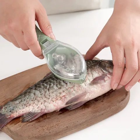 Outil Écaleur de Poisson Portatif Avec Couvercle Transparent Anti-Éclaboussures En Plastique Écailleur Manuel Gadgets de Cuisine