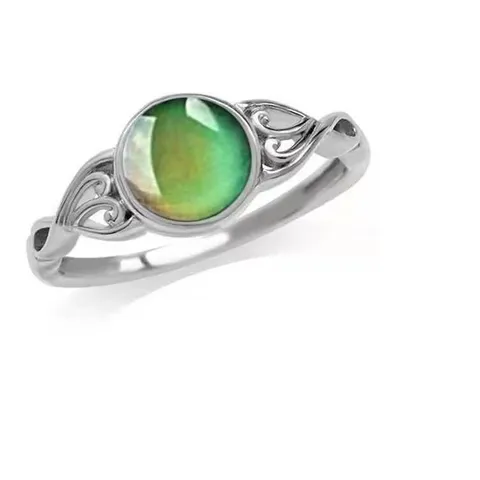 Vintage Palace Alloy Thermochromic Stone Ring Hollow Heart Pattern Temperature Sensitive Color Changing Mood Ring Retro Jewelry For Unisex