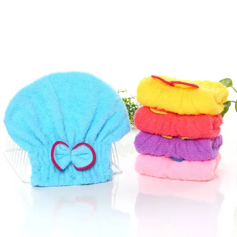 Coral Fleece Bowknot Hair Drying Cap Thickened Super Absorbent Princess Style Shower Cap For Women Quick Dry Bathroom Hair Wrap Hat