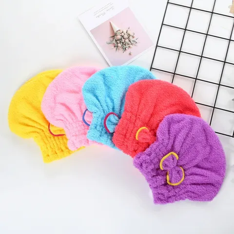 Coral Fleece Bowknot Hair Drying Cap Thickened Super Absorbent Princess Style Shower Cap For Women Quick Dry Bathroom Hair Wrap Hat