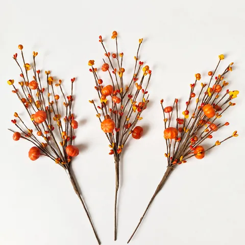 Artificial Pumpkin Berry Branches For Halloween Thanksgiving Decor Autumn Harvest Floral Stem For Home Vase Arrangement